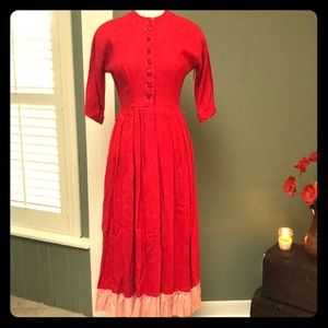 1950s Vintage Handmade Red Cotton Maxi Dress